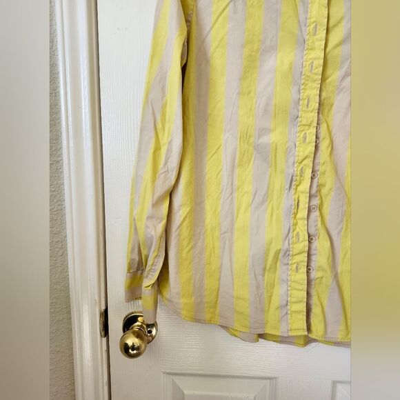 The Shirt by Rochelle Behrens Yellow Cream Striped Button Down Shirt M - Picture 2 of 7